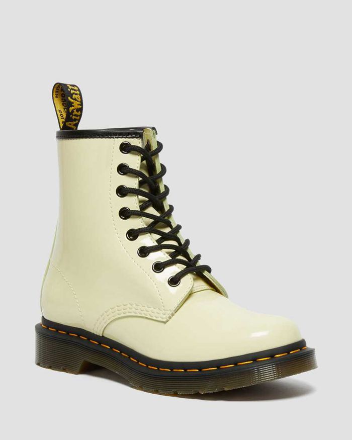 Dr Martens Womens 1460 Patent Leather Lace Up Ankle Boots Beige - 17638EGAY